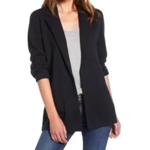 J. Crew 365 Sophie Merino Wool Blend Black Open Front Sweater Blazer - Picture 1 of 9